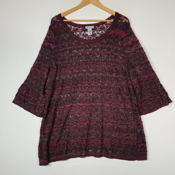 Catherines Jewel Tone Shimmer Open Knit 3/4 Sleeve Sweater Women's 3X 26 28 - Picture 1 of 6